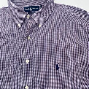 Ralph Lauren Button Down Up Shirt L/S‎ Blue Gingham Check Mens 2XL Yarmouth